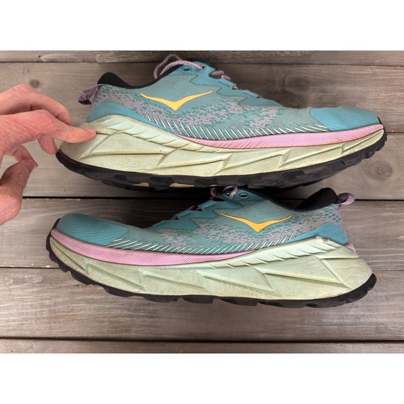 Hoka Clifton 9.5 Womens Trail Running Shoes Teal Lavender Yellow Vibram Sneakers - Picture 6 of 13